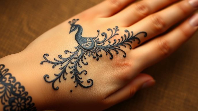 Arabic Peacock Mehndi Designs - left hand